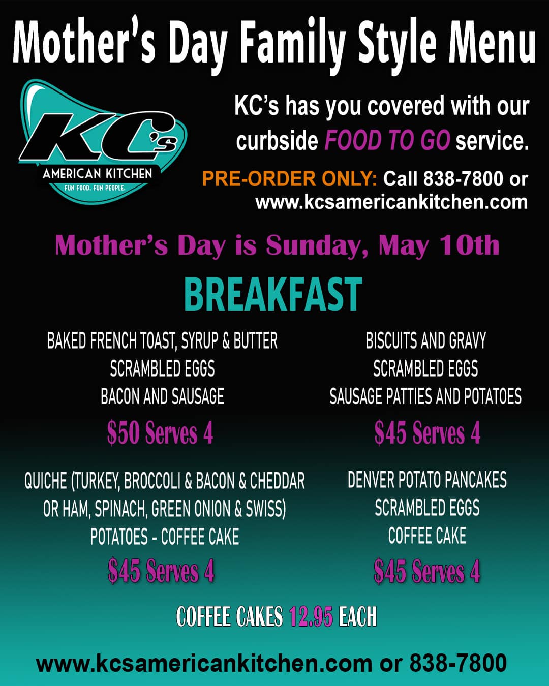 Mother's Day breakfast to go at KC's American Kitchen in Windsor, CA.